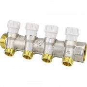 Коллектор распределительный VARMEGA с запорными клапанами1х1/2, 4 выхода