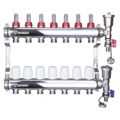 Группа коллект. ALTSTREAM с расходомерами, дренаж. краном и воздухоотвод., нерж. сталь 1quot;х 7х3/4quot; Группа коллект. ALTSTREAM с расходомерами, дренаж. краном и воздухоотвод., нерж. сталь 1quot;х 7х3/4quot;