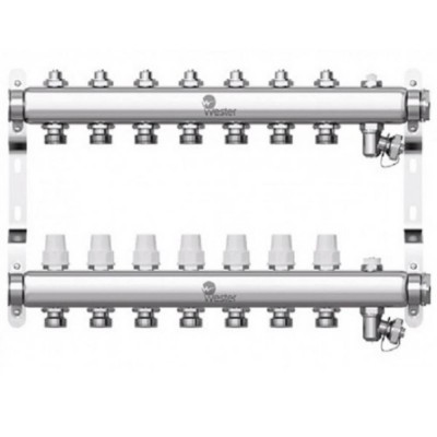 Коллектор Wester нерж. 1quot;-3/4 в сборе на 7 выходов с 2 заглушками, W903.7 Коллектор Wester нерж. 1quot;-3/4 в сборе на 7 выходов с 2 заглушками, W903.7