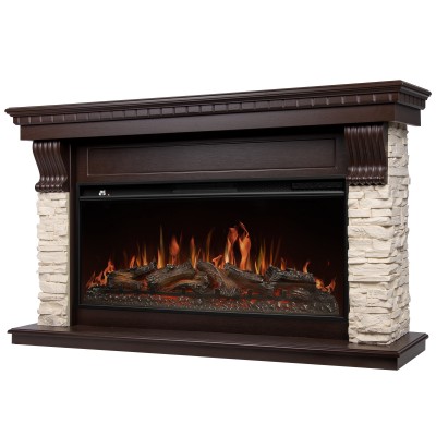 Портал Firelight Michigan 42/40/36, камень молочный, шпон темный дуб Портал Firelight Michigan 42/40/36, камень молочный, шпон темный дуб