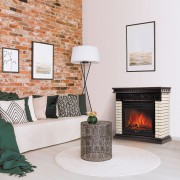 Каминокомплект: Очаг Electrolux EFP/P-2720RLS, портал Bricks 25 камень бежевый, шпон темный дуб