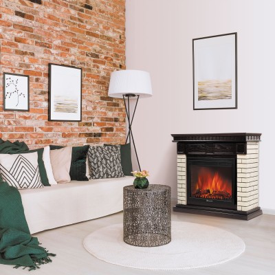 Каминокомплект: Очаг Electrolux EFP/P-2720RLS, портал Bricks 25 камень бежевый, шпон темный дуб Каминокомплект: Очаг Electrolux EFP/P-2720RLS, портал Bricks 25 камень бежевый, шпон темный дуб