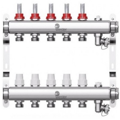 Коллектор Wester нерж. 1quot;-3/4 в сборе с расходомерами на 5 выходов, W902.5 Коллектор Wester нерж. 1quot;-3/4 в сборе с расходомерами на 5 выходов, W902.5