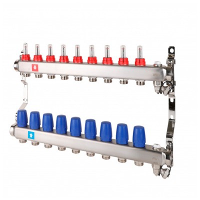 Коллектор MVI с расходомерами, дренажным краном и краном Маевского 1quot; х 3/4quot;ЕК 9 вых. Коллектор MVI с расходомерами, дренажным краном и краном Маевского 1quot; х 3/4quot;ЕК 9 вых.