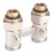 Пара шаровых кранов с соед. нип. G 1/2xG 3/4, прямой (никелирован.)