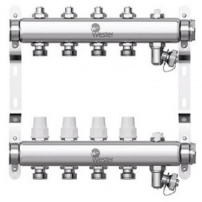 Коллектор Wester нерж. 1quot;-3/4 в сборе на 4 выхода с 2 заглушками, W903.4 Коллектор Wester нерж. 1quot;-3/4 в сборе на 4 выхода с 2 заглушками, W903.4