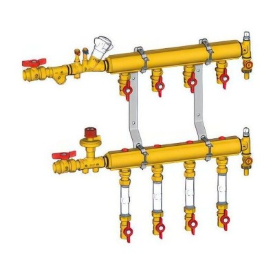 Узел коллекторный Giacomini отопления этажный, со встроенными зап.-регулир. клапанами 1quot; x 1/2quot; /4 Узел коллекторный Giacomini отопления этажный, со встроенными зап.-регулир. клапанами 1quot; x 1/2quot; /4