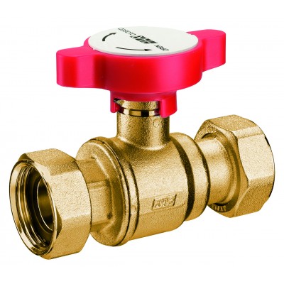 Кран шар., 3/4"х3/4", латунный, с 2 накид.гайками., красная ручка Кран шар., 3/4"х3/4", латунный, с 2 накид.гайками., красная ручка