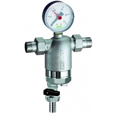 Фильтр 100мкм, с магн.встав., с манометром, Max: 95 °C, 25 бар, 1/2" НР Фильтр 100мкм, с магн.встав., с манометром, Max: 95 °C, 25 бар, 1/2" НР