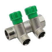 Коллектор с регулируемыми вентилями и переходами на наружную резьбу 2 выхода 3/4" x 1/2"