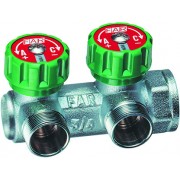 Концевой регулирующий коллектор 3/4" с 2 отв. 1/2", плоск.уплотнение