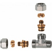 Тройник 1/2"(НР) с 2 концовками для м/п труб 20х2