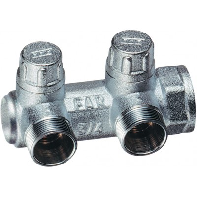 Запорный коллектор 3/4" с 2 отводами М24х19, концевой Запорный коллектор 3/4" с 2 отводами М24х19, концевой