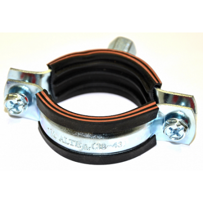 Хомут стальной с резиновой прокладкой Ду 38-43 (1 1/4") ALTEfix 1,5*20 M8/M10 Хомут стальной с резиновой прокладкой Ду 38-43 (1 1/4") ALTEfix 1,5*20 M8/M10