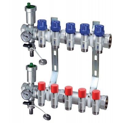 Терморег. и запорн. коллект. 1" с 8 отв. EU 1/2" + код 3438 Терморег. и запорн. коллект. 1" с 8 отв. EU 1/2" + код 3438