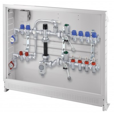 Рег. узел в короб. для сист. нап. отопл. коллект. 1, 3 отв. + выс. t конт. на 3 отв. М24х19 Рег. узел в короб. для сист. нап. отопл. коллект. 1, 3 отв. + выс. t конт. на 3 отв. М24х19