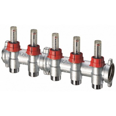 Фланцевый запорный коллектор 1" , отв. 2 - 3/4" EUROKONUS, с расходомер. Фланцевый запорный коллектор 1" , отв. 2 - 3/4" EUROKONUS, с расходомер.