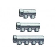 Коллектор концевой3/4"ВР с 2 отвод. 1/2"ВР, межосев.36мм