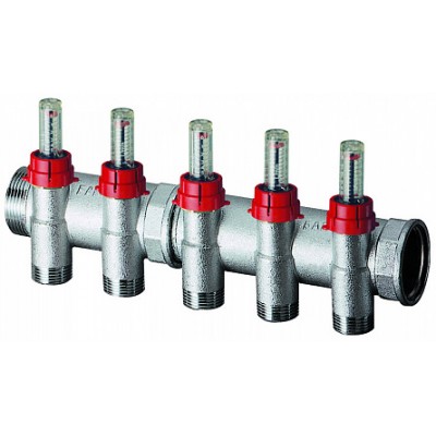 Запорн. коллек. 1 1/4"(ВР-НР) с расходомер., 4отв. М24х19 Запорн. коллек. 1 1/4"(ВР-НР) с расходомер., 4отв. М24х19