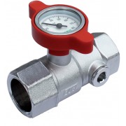 Хром.шар. кран с термометром, 1", красная ручка