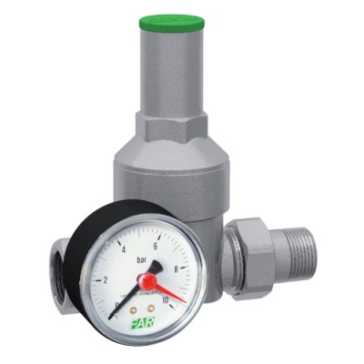 Редуктор хром. 3/4" (ВР-НР), с манометром Редуктор хром. 3/4" (ВР-НР), с манометром