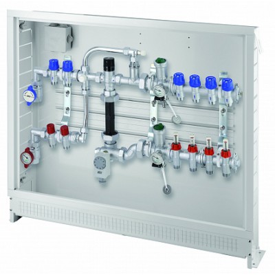 Рег. узел в короб. для сист. нап. отопл. коллект. 1", 4 отв. + выс. t конт. на 2 отв. М24х19 Рег. узел в короб. для сист. нап. отопл. коллект. 1", 4 отв. + выс. t конт. на 2 отв. М24х19