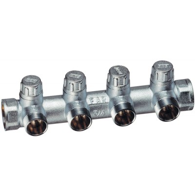 Запорн. коллект. 3/4" (ВР-ВР) с 4 отв. 1/2" НР (межосев. 45 мм), под плоск.уплотн. Запорн. коллект. 3/4" (ВР-ВР) с 4 отв. 1/2" НР (межосев. 45 мм), под плоск.уплотн.