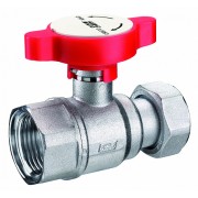 Кран шар., 1", хром., с накид.гайкой 1", красная ручка