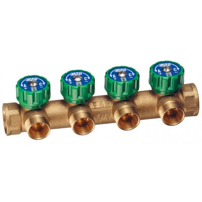 Регулируемый коллектор 3/4"(ВР-ВР) с 4 отв. М24х19, DZR-латунь Регулируемый коллектор 3/4"(ВР-ВР) с 4 отв. М24х19, DZR-латунь