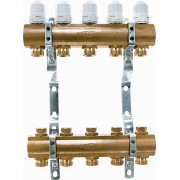 Блок коллекторный 1 1/4" на 5 отв. 3/4" с термостатическими вставками и запорными клапанами Euros