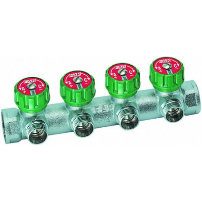 Регулирующий коллектор 3/4" (ВР-ВР) с 4 отв. 1/2" НР (межосев. 45 мм), плск.упл Регулирующий коллектор 3/4" (ВР-ВР) с 4 отв. 1/2" НР (межосев. 45 мм), плск.упл