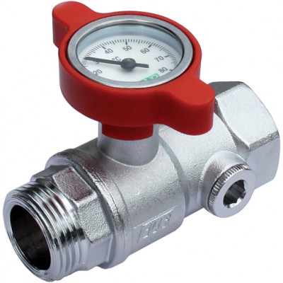 Хром.шар. кран с термометром, 1, красная ручка Хром.шар. кран с термометром, 1, красная ручка