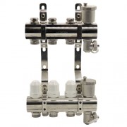 Блок коллекторный с термостатическими вставками, запорными клапанами, воздухоотводчиками и дренажем EUROS 1"x3/4"x3