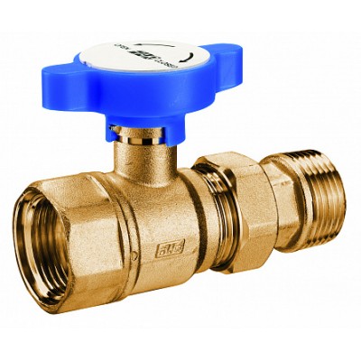 Кран шар.с американкой, латунный, 1", синяя ручка Кран шар.с американкой, латунный, 1", синяя ручка