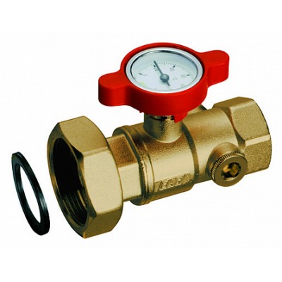 Шаров.кран 1"(ВР)накид.гайка 1 1/2", термометр до 80?С ручка синяя, латунь Шаров.кран 1"(ВР)накид.гайка 1 1/2", термометр до 80?С ручка синяя, латунь