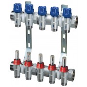 Терморег.и запор.коллект. 1 1/4" с расходом.,8 отв.3/4" EUROKONUS, кроншт.