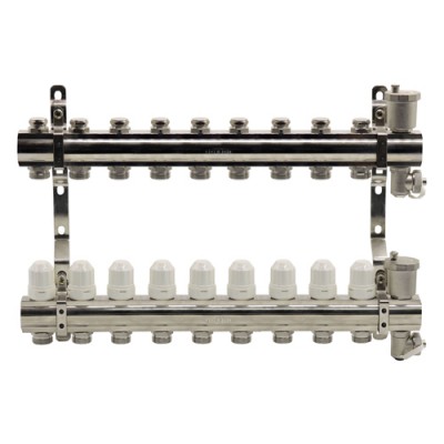 Блок коллекторный Kromwell с термостатическими вставками и запорными клапанами 1"x3/4"x9 Блок коллекторный Kromwell с термостатическими вставками и запорными клапанами 1"x3/4"x9