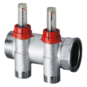 Зап.коллект. 1" с расходомер., 2отв. 3/4" EUROKONUS