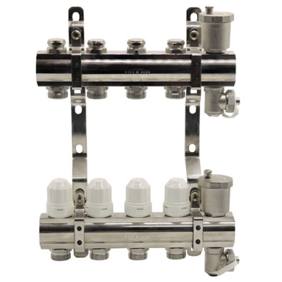 Блок коллекторный с термостатическими вставками, запорными клапанами, воздухоотводчиками и дренажем EUROS 1"x3/4"x4 Блок коллекторный с термостатическими вставками, запорными клапанами, воздухоотводчиками и дренажем EUROS 1"x3/4"x4