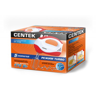 Миксер Centek CT-1110 (белый/красный) 175Вт Миксер Centek CT-1110 (белый/красный) 175Вт