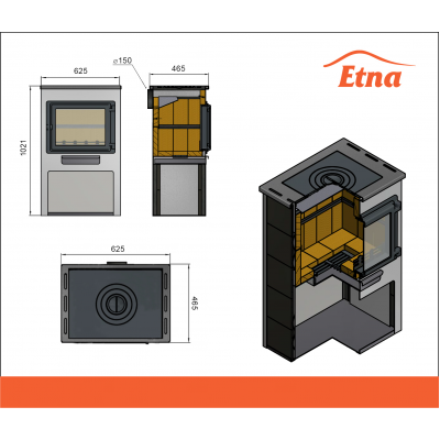 Камин ЭТНА (Панорама) с плитой и т/о, Антрацит высокий Камин ЭТНА (Панорама) с плитой и т/о, Антрацит высокий