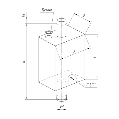 Бак "Комфорт" прямоугольный на трубе 55л Ф115 Бак "Комфорт" прямоугольный на трубе 55л Ф115