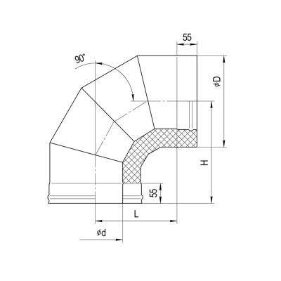 Сэндвич-колено 90° Ferrum (430/0,8мм + оц.) Ф160х250 Сэндвич-колено 90° Ferrum (430/0,8мм + оц.) Ф160х250