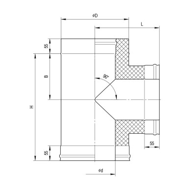 Сэндвич-тройник 90° Ferrum (430/0,8мм + оц.) Ф160х250 Сэндвич-тройник 90° Ferrum (430/0,8мм + оц.) Ф160х250