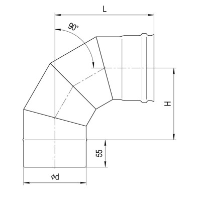 Колено 4 сек. угол 90° Ferrum (430/0,5 мм) Ф200 Колено 4 сек. угол 90° Ferrum (430/0,5 мм) Ф200