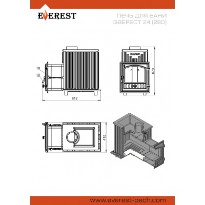 Печь для бани Эверест 24 (280) под обкладку Печь для бани Эверест 24 (280) под обкладку