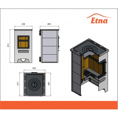 Камин ЭТНА (ДТ-4С) с плитой и т/о Ø115мм Камин ЭТНА (ДТ-4С) с плитой и т/о Ø115мм