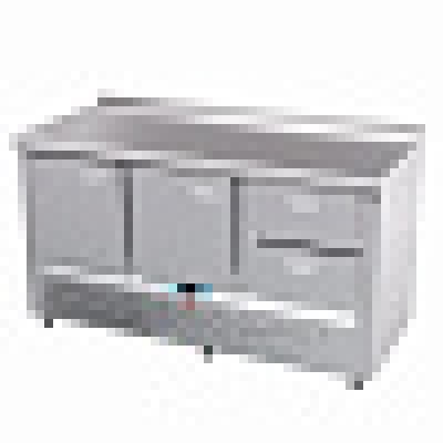 Стол холодильный среднетемпературный Abat СХС-70Н-02 (дверь, дверь, ящики 1/2) с бортом Стол холодильный среднетемпературный Abat СХС-70Н-02 (дверь, дверь, ящики 1/2) с бортом