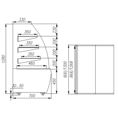 Открытая кондитерская витрина Carboma K70 VM 1,3-2 Открытая кондитерская витрина Carboma K70 VM 1,3-2