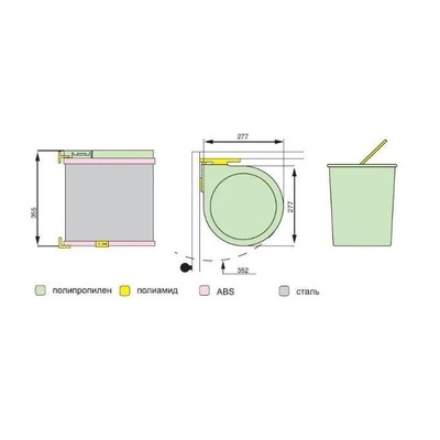 Ведро для мусора ALBIO навесное круглое, нержавеющая сталь 13 л Ведро для мусора ALBIO навесное круглое, нержавеющая сталь 13 л